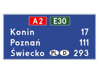 E-14a: tablica szlaku drogowego na autostradzie