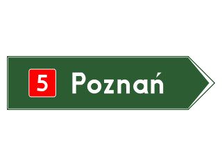 E-3: drogowskaz w kształcie strzały do miejscowości wskazujący numer drogi