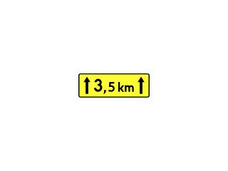 T-2: tabliczka wskazująca długość odcinka drogi, na którym powtarza się lub występuje niebezpieczeńs