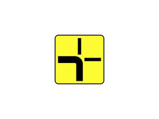 T-6a: tabliczka wskazująca rzeczywisty przebieg drogi z pierwszeństwem przez skrzyżowanie